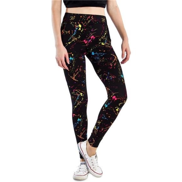 Splatter Neon Leggings - Neon Retro Rainbow Tights for Women - Picture 1 of 3